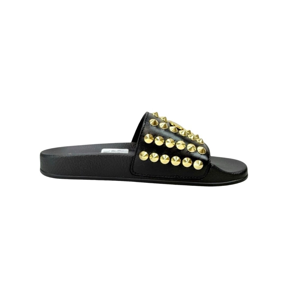 Roberto Cavalli Studded Leather Pool Slides Black Sz 5 Euro Summer Edgy Mob Wife